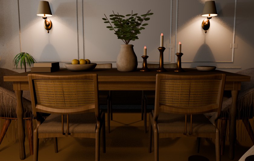 Sala de jantar no modelo original do projeto